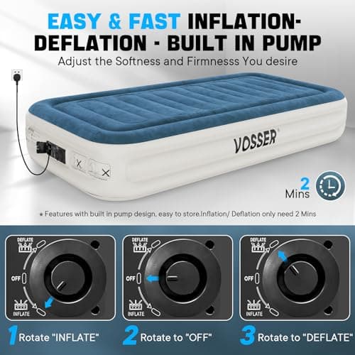 VOSSER Twin Air Mattress with Built-in Pump,Fast & Easy Inflation/Deflation Inflatable Mattress, Foldable Blow Up Mattress with Storage Bag, Inflatable Bed for Home, Camping & Guests 5