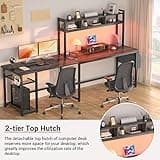 Aheaplus L Shaped Desk with Power Outlet & LED Strip, Reversible L-Shaped Corner Computer Desks Gaming Desk with Storage Shelf & Monitor Stand, Modern 2 Person Home Office Desk Writing Desk, Grey Oak 4