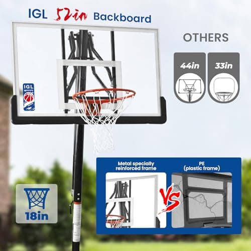 IGL Basketball Hoop Outdoor with 52 Inch Shatterproof Backboard, 10FT Height Portable Basketball Hoop Outdoor, Adjustable Basketball Goal System (Black) 4