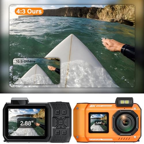 8K UHD 70MP WiFi Digital Camera with 64GB Card Rugged Waterproof Dustproof Shockproof 33FT Underwater Camera Dual-Screen Selfie for Snorkeling Autofocus Point and Shoot Digital Camera (Orange) 5