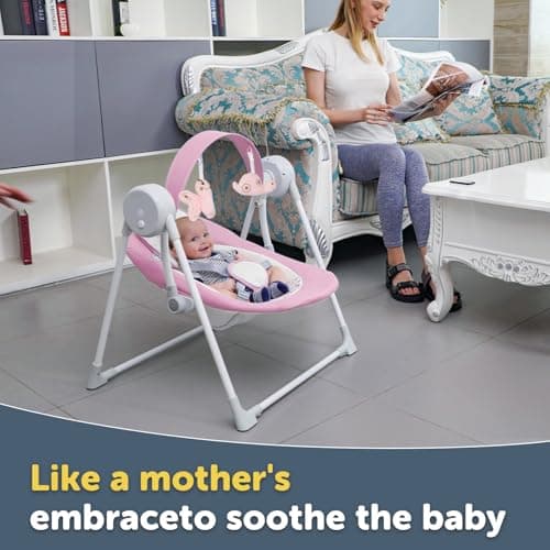 Baby Swing SpaceSaver Ultra-Compact Foldable Infant Swing (Fits in 5.3" Gaps!) 6 Speed Modes | Portable Newborn Swing for Travel/Car/Picnic (0-6M, 6-20lbs Pink) 3