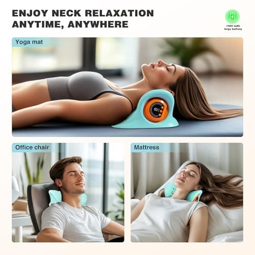 GYSIEN Neck Massager 2025, Neck and Shoulder Relaxer with Heat, 3 Modes, Portable Pillows for Pain Relief and Muscle Relax, 26° Angle Cervical Traction Device for Back, Shoulder 4