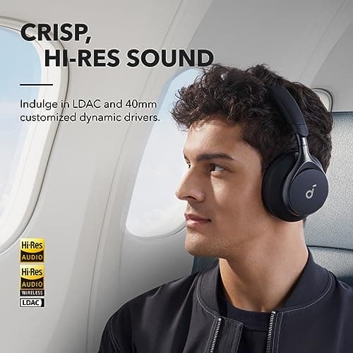 Soundcore by Anker, Space One, Active Noise Cancelling Headphones, 2X Stronger Voice Reduction, 40H ANC Playtime, App Control, LDAC Hi-Res Wireless Audio, Comfortable Fit, Clear Calls, Bluetooth 5.3 4