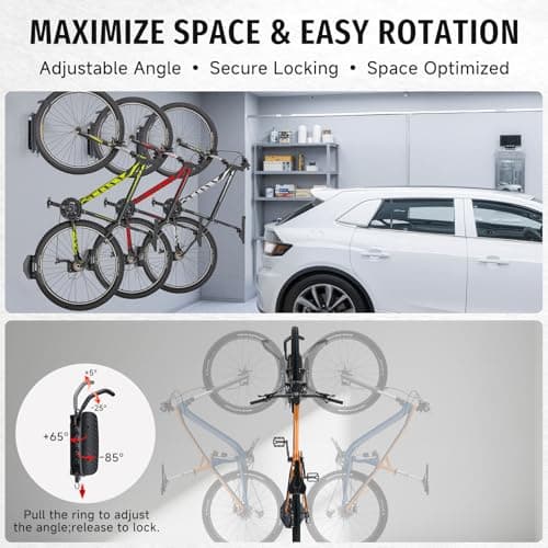 BYHUME Bike Rack Garage,Bike Wall Mount, 150° Swivel & Space-Saving Vertical Bike Hangers for Storage, Sturdy Bike Stand Holds Up to 66lbs, Easy to Install, 2 Pack 4
