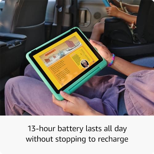 Amazon Fire HD 10 Kids Pro tablet, ages 6-12. Bright 10.1" HD screen, includes ad-free content, robust parental controls, 13-hr battery and slim case for older kids, 32 GB, Happy Day 4