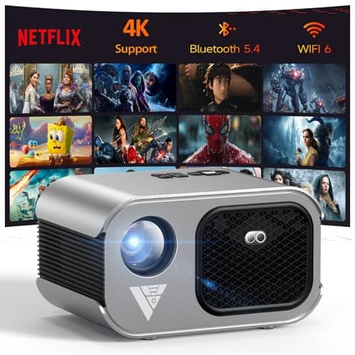 Mini Projector with WiFi and Bluetooth 4K Support, Native 1080P Portable Outdoor Smart Projector, Mirror Screen with Android/iOS/PC Compatible with PC/PS5/Phone/TV Stick (VF340)