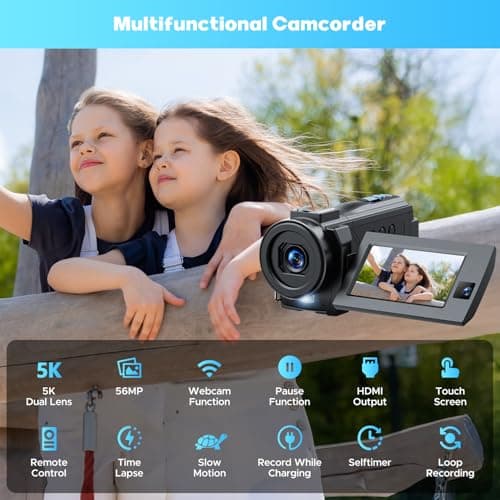 5K Camcorder Video Camera 56MP 16X Dual Lens Vlogging Camera for YouTube with WiFi & Night Vision, 3" 270° Touch Screen Cam corder - Includes 64GB SD Card, 2 Batteries, Tripod, Mic, Remote, Lens Hood 5