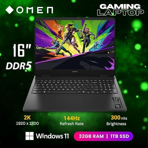 HP OMEN 16 Gaming Laptop, 144Hz 2K Display, Ryzen 9 8940HX(>i9-13900H, 5.3 GHz), GeForce RTX 5060, RGB Backlit Keyboard, Copilot+ PC, VR Ready, WiFi 6E, Windows 11 Home, Black(32GB DDR5 RAM | 1TB SSD) 2