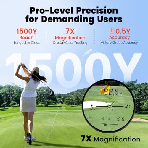 Bestsee Golf Rangefinder with Slope & Red Backlight, 1500Yards Laser Range Finder, 0.3s FlagLock Vibration, 7X Magnification, Magnet Stripe, 85% Transmission Lens for Golfing/Hunting, Golf Accessories 5