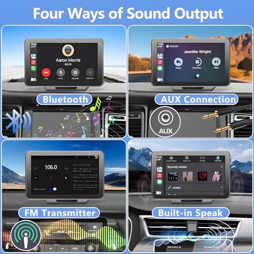 Portable Carplay Screen for Car, 7" Wireless Carplay & Android Auto with Bluetooth, HD Backup Camera, GPS Navigation, Siri, FM, AUX, Mirror Link for All Vehicles 5