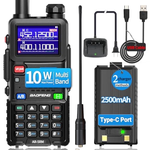 Ham Radio Baofeng Radio 5RM 10W Long Range Handheld AR-5RM Two Way Radio NOAA Weather Receiver Rechargeable Walkie Talkies Longe Range DTMF Copy Frequency 999CH with Type C Charging(1 Pack)
