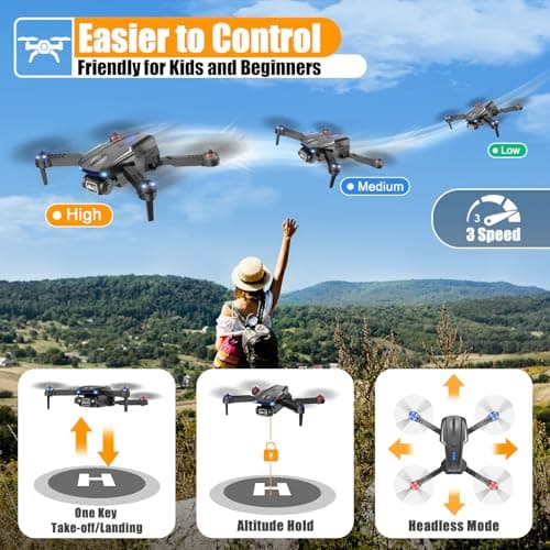 X-shop Drone with 1080P Camera for Kids Adults, Foldable RC Quadcopter with One Key Take Off/Land, Gesture Selfie, 3D Flip, 2 Batteries, Carrying Case, Toy Gift for Beginners 4