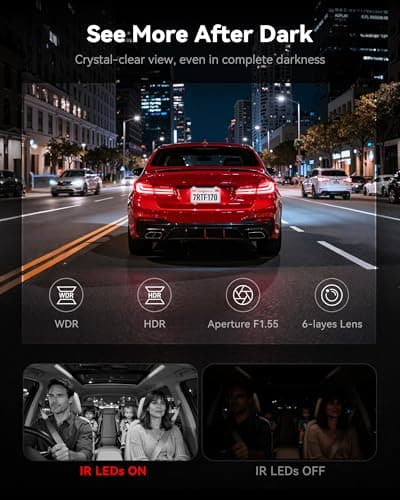 REDTIGER F17 4K 3 Channel Dash Cam, 5GHz WiFi Built-in GPS with 64GB Card, 2160P+1080P+1080P Front and Rear Inside, Triple Car Camera with 3 Inch Screen, IR Night Vision, G Sensor, WDR, Parking Mode 2