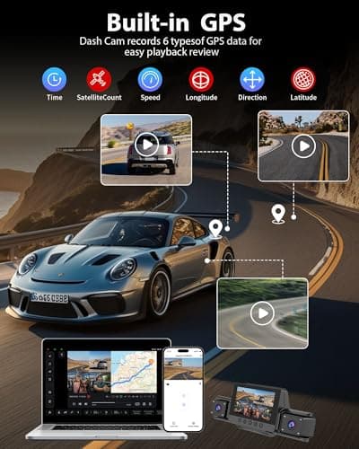 4-Channel 360° Dash cam Front and Rear FHD 1080P 180° Rotating Side-View Camera APP Control reversing Display Collision Detection Parking Monitoring Loop Recording | Suitable for sedans and SUVs 3