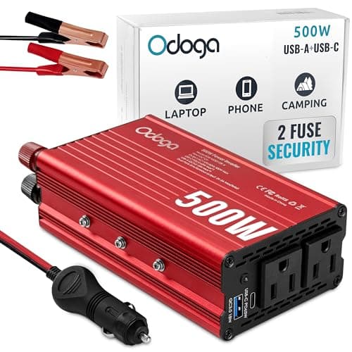 500W Car Power Inverter 12v to 110v – Car Adapter for Plug Outlet, DC to AC Converter, USB/USB-C Fast Charger for Laptop, Phone, Dual AC – for Vehicle, Pickup Truck, Roadtrip, Camping by Odoga
