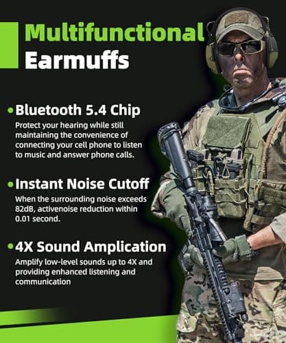 ZOHAN 035 Bluetooth 5.4 Shooting Ear Protection Earmuffs with Active Noise Canceling & Sound Amplification, NRR 22dB for Shooting Range & Hunting (Green) 2