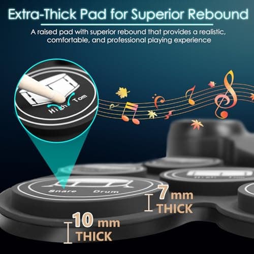 Electronic Drum Set with 7-Color LED Light Show on Strike, 9-Pad Electric Drums Set Bluetooth MIDI Support, Extra-thick Electric Drum Pads for Better Rebound, Perfect Christmas/Birthday Gift for Kids 5
