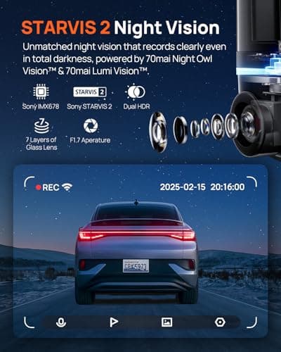 70mai Dual Dash Cam Front and Rear 4K, Car Camera for Cars with Sony IMX678, STARVIS 2 Night Vision, 4G LTE, AI Motion Detection, ADAS, 5GHz Wi-Fi 6, Parking Monitor, Voice Control (4K Omni X800) 4