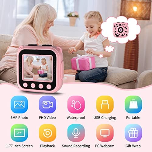 Ourlife Kids Waterproof Camera, Kids Camera for 13+ Year Old Boys Girls Christmas Birthday Gifts for Kids Underwater Sports Camcorder 1.77 Inch Screen with 8GB Card (Pink) 2