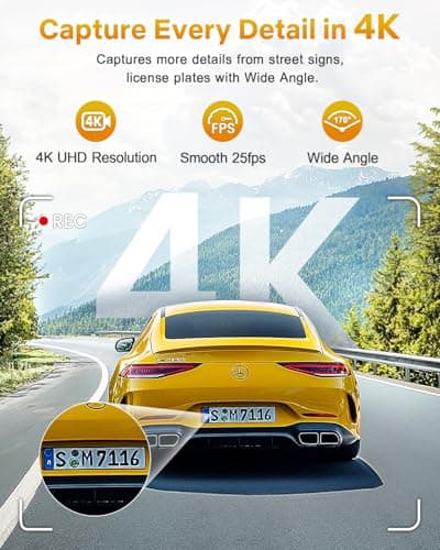 GKU 4K Dash Cam Front, Mini DashCam Includes 64GB Card, Dash Camera Built-in WiFi, 24H Parking Monitor,Night Vision,WDR,170° Wide Angle,Loop Recording,G-Sensor, (Black) 3