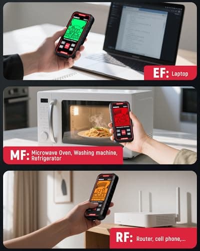 KAIWEETS EMF Detector, 3-in-1 Handheld EMF Meter Detects EF, RF, MF, WiFi Signal, Rechargeable Radiation Detector with 3 Color Backlight and Sound Alarm, Suitable for Home, Office, Ghost Hunting 4