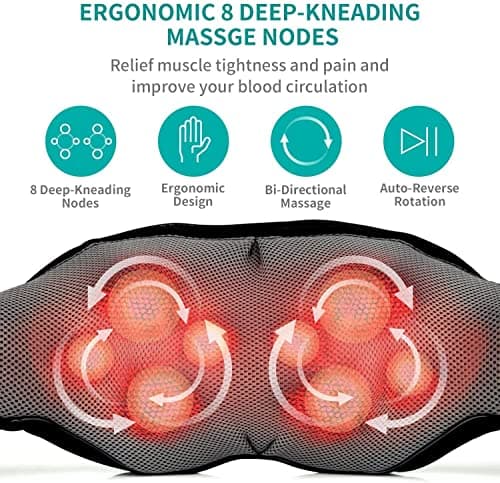 Nekteck Shiatsu Neck Massager for Pain Relief Deep Tissue with Heat, 3D Kneading Massage Pillow Back Shoulder Massagerfor Body Muscle, Plug-in Use for Home Office Car, Gifts for Mom Dad Him Her 2