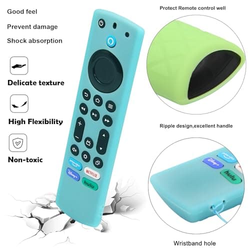 Pinowu Silicone Remote Case (2pcs) for Fire TV Stick 4K Max/Insignia/Pioneer/Omni Series Fire TV Alexa Voice Remote Enhanced w/Lanyard (Green and Turquoise, Both Glow) 3