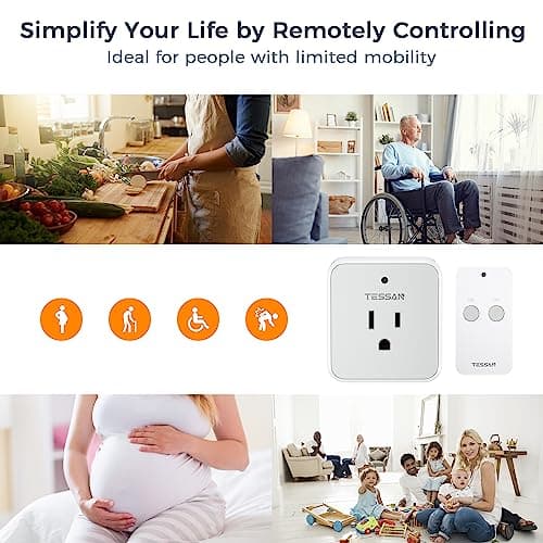 Remote Control Outlet, TESSAN Wireless Light Switch, On Off Switch Plug for Lights, Lamps, Fans, Household Appliances, 100ft RF Range, 15A/1875W(1 Remote + 1 Outlet) 5