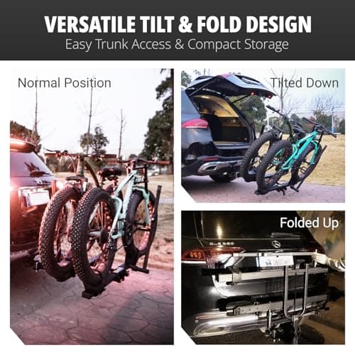 TrailV2 Plus Hitch 2 Ebike Rack with Ramp, Tilt, Fold, Anti-Theft Hitch & Wheel Locks, Heavy Duty 170 lbs Capacity, Fits 2" Receiver, Max 5" Fat Tires, Electric Bike Rack for for Car, SUV, Truck, RV 5