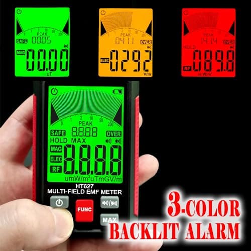 EMF Meter, 3-in-1 Portable Electromagnetic Field Radiation Detector Handheld EMF Tester for EF, RF, MF, WiFi Signal, Radio Frequency Detector Suitable for Home Office EMF Inspections Ghost Hunting 3