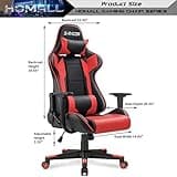 Homall Gaming Chair, Office Chair High Back Computer Chair Leather Desk Chair Racing Executive Ergonomic Adjustable Swivel Task Chair with Headrest and Lumbar Support (Red) 3