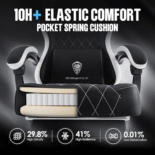 Dowinx Fabric Gaming Chair, Ergonomic Computer Chair with Footrest and Pocket Spring Cushion, Height Adjustable Video Gamer Chair with Lumbar Support for Adults, Black 4