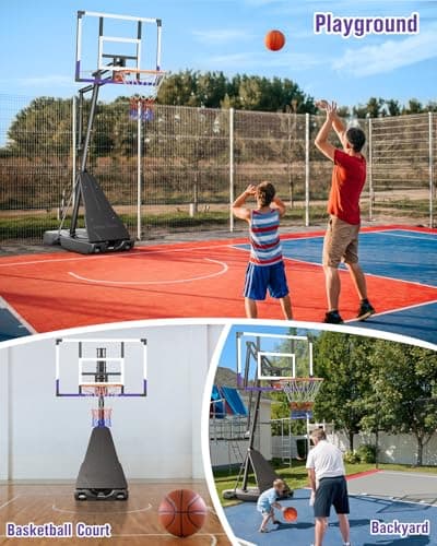 TONBUX Basketball Hoop Outdoor 44 Inch Shatterproof PC Backboard, 5.25-10FT Stepless Adjustable Height, Portable Basketball Hoop for Kids/Teens/Adults in Backyard, Driveway and Indoor 5