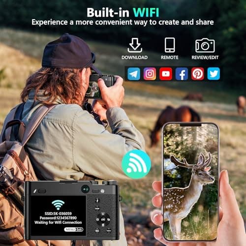 5K Digital Camera, 64MP Cameras for Photography with 6X Optical Zoom & Autofocus, WiFi Vlogging Camera for YouTube Video, Dual-Lens, 2 Batteries, 64GB Card & Flash, Best Cameras for Content Creators 4