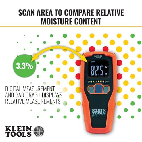 Klein Tools ET140 Pinless Moisture Meter for Non-Destructive Moisture Detection in Drywall, Wood, and Masonry; Detects up to 3/4-Inch Below Surface 4