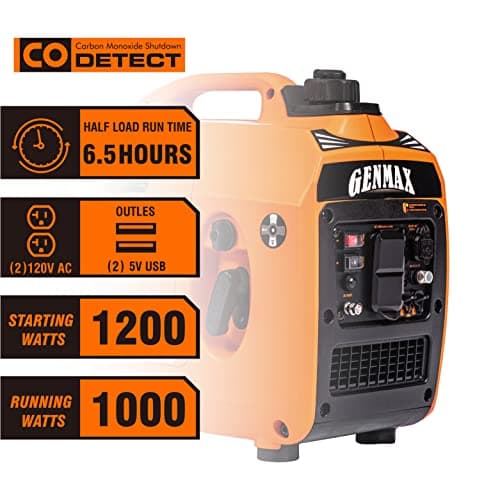 GENMAX Portable Generator，1200W Ultra-Quiet Gas Engine, EPA Compliant, Eco-Mode Feature, Ultra Lightweight for Backup Home Use & Camping (GM1200i) 3