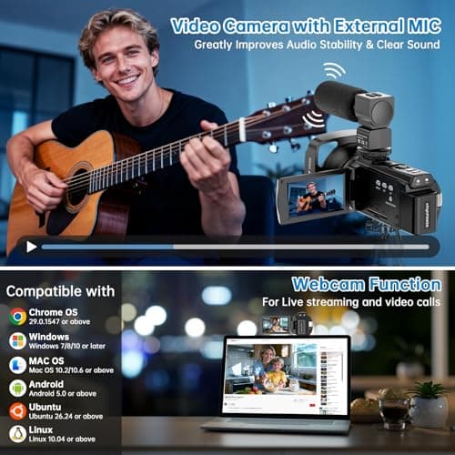 8K Video Camera Camcorder 2025 Latest 88MP Ultra HD Video Cameras Wifi Vlogging Camera for YouTube 18X Digital Video Cameras with 32G Card Microphone 6-Axis Anti-Shake IR Night Vision Video Recorder 4