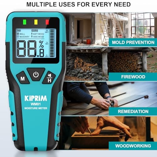 Kiprim Pinless Moisture Meter Home Moisture Level Tester Damp Meter for Floor,Wood, Walls, Concrete – Accurate Non-Destructive Testing Moisture Meter WM01 4
