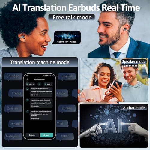 AI Language Translation Earbuds Real Time, IAMJOY Language Translator Earbuds Open Ear Clip-On Design, 163 Language & Accents Two-Way Translator Device with APP for Travel Learning Business, Black 4
