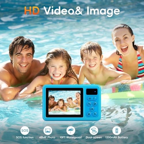 Maxmango D70 4K Underwater Digital Camera - 48MP 10FT Waterproof Camera for Snorkeling - Dual Screen Selfie Compact Floatable Camera with 32GB Card - Autofocus Point and Shoot Digital Camera -Blue 2