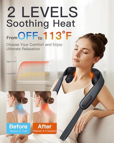 JZBRAIN Neck and Shoulder Massager with Heat – Cordless Shiatsu Neck Massager for Pain Relief Deep Tissue - Adjustable Speed & Modes Kneading Massage for Back - for Men Women 4