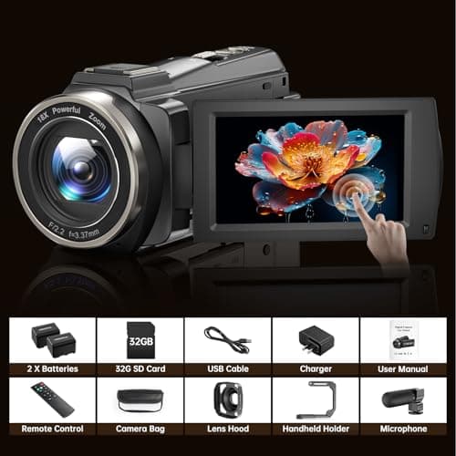 8K Video Camera Camcorder 88MP UHD WiFi Vlogging Cameras for YouTube 18X Digital Zoom IR Night Vision 3.0''Touch Screen Camera with 32GB Card, Microphone, Stabilizer, Lens Hood, Remote, Batteries 5