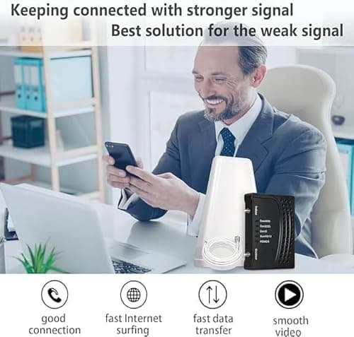 Cell Phone Booster for Home & Office,Up to 2000 sq ft,Cell Phone Signal Booster with Band 66/25/2/4/5/12/13/17,Boost 5G 4G Data for All U.S. Carriers FCC Approved Cell Booster (Black) 2