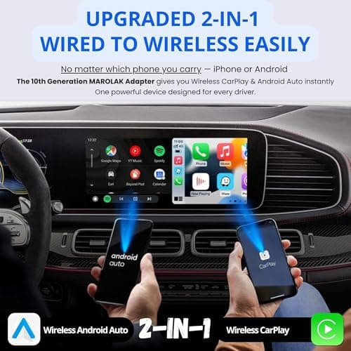2-in-1 Wireless CarPlay & Android Auto Adapter (2026 Upgraded WiFi 6-BT 5.4) Wired to Wireless Converter | Multi-User Seamless Connection | Easy Setup-Plug & Play | Auto Reconnect | Cars from 2015+ 2
