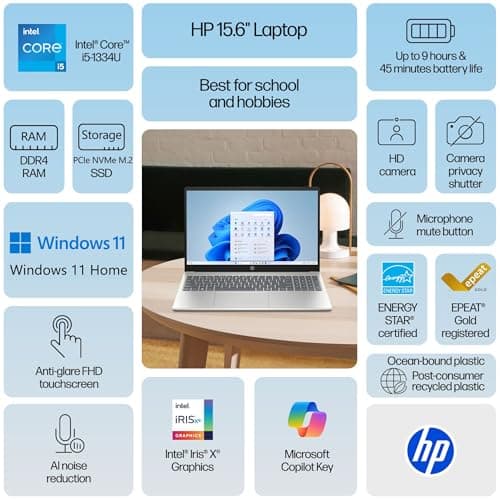 HP 15.6" Touchscreen Laptop Computer for Home Student Business, 13th Gen Intel 10-Core i5-1334U, 32GB DDR4 RAM, 1TB PCIe SSD, FHD, WiFi 6, Bluetooth 5.4, Copilot AI, Windows 11 Home 2