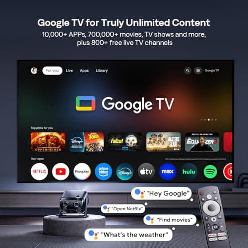 Aurzen BOOM mini Google TV Movie Projector with WiFi and Bluetooth, Voice Control, Family Mode, 20W Dolby Audio, Real-Time Focus, 4K Supported Smart Portable Home Theater Projector Outdoor, Black 2