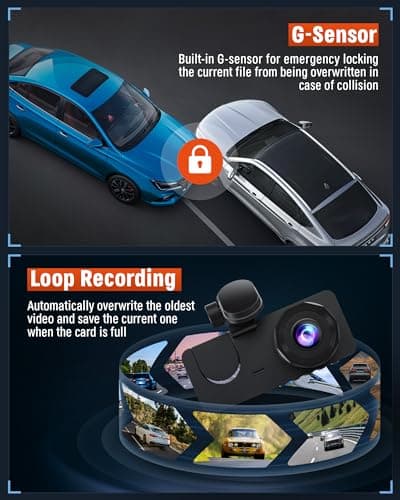 Dash Cam Front and Rear Inside, 4K Full HD Triple Dash Camera for Cars, Car Camera with 32GB Card,Built-in Loop Recording,G-Sensor,24H Parking Monitor,WDR,Accident Lock 4