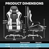 GTPLAYER Gaming Chair, Computer Chair with Footrest and Lumbar Support, Height Adjustable Game Chair with 360°-Swivel Seat and Headrest and for Office or Gaming (White) 2