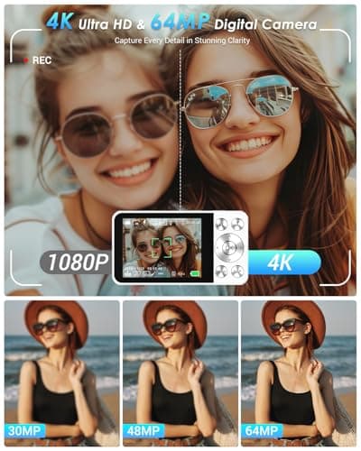 4K Digital Camera, Wevoor 64MP Point and Shoot Digital Camera with Autofocus, 18X Zoom, 20 Filters, 64GB SD Card, 2000 mAh Battery, 2.8" Screen Compact Vlogging Camera for Beginners Teens Adult(White) 2