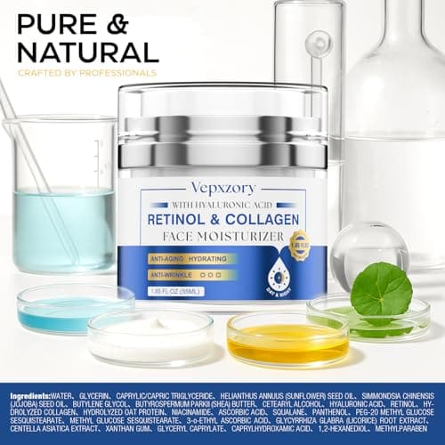 Vepxzory Face Moisturizer Retinol Cream For Face, Collagen Anti Aging Face Cream, Day-Night Neck Cream With Hyaluronic Acid, Wrinkle Cream For Women & Men Reduces Wrinkles, Dryness, 1.85 Fl. Oz 8